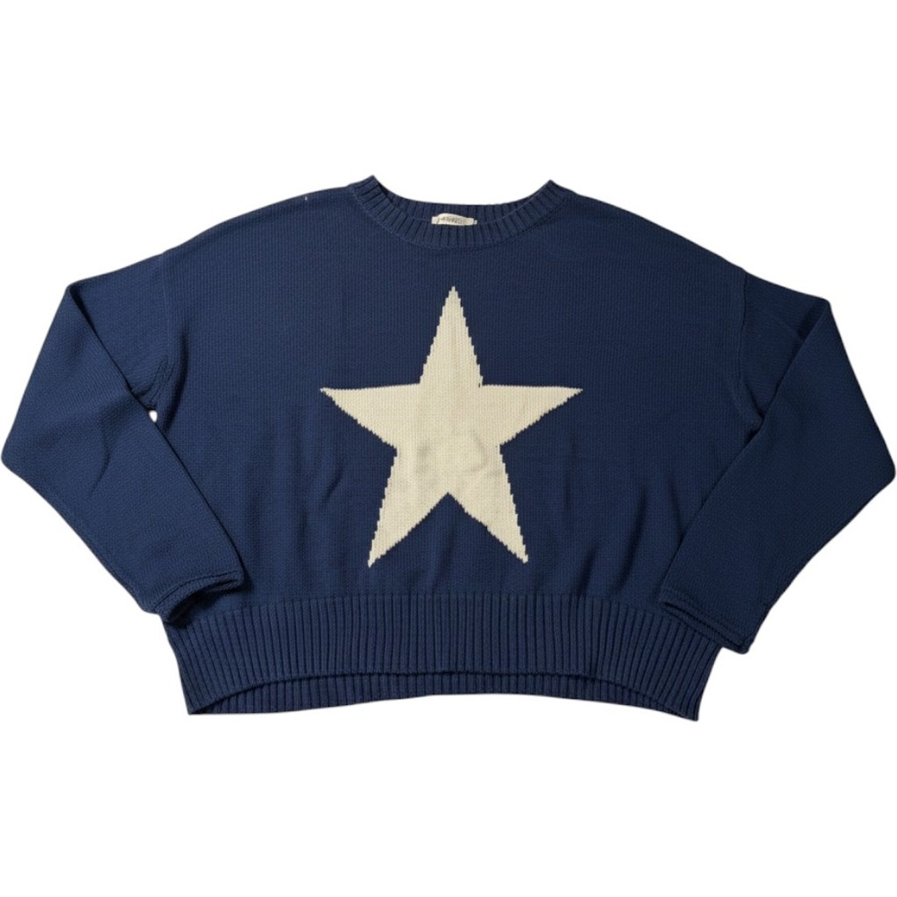Z SUPPLY Sweater Blue Star Knit Pullover Long Sleeve Crew Neck Midweight M Women